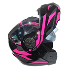 CASCO ABATIBLE CON MICA Y GAFA COLOR FUCSIA CON NEGRO  2