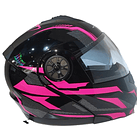 CASCO ABATIBLE CON MICA Y GAFA COLOR FUCSIA CON NEGRO  1