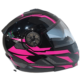 CASCO ABATIBLE CON MICA Y GAFA COLOR FUCSIA CON NEGRO 