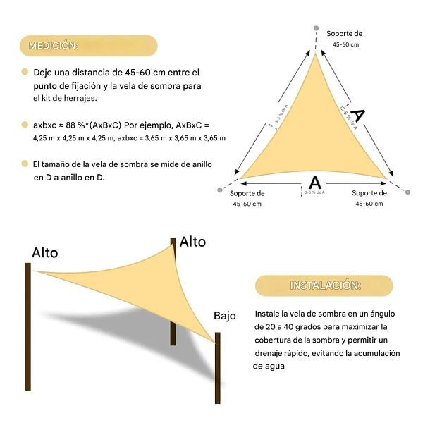 TOLDO VELA TRIANGULAR 5X5X5 METROS  8