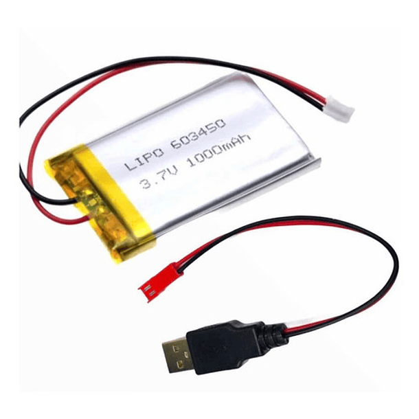 Batería 3.7v 1000mah Litio Lipo Con Conexión Usb Para Cargar 