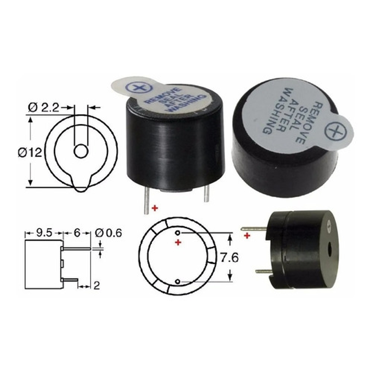 2 Unidades Buzzer Activo Sonido Alarma Arduino 5v 12v Pito