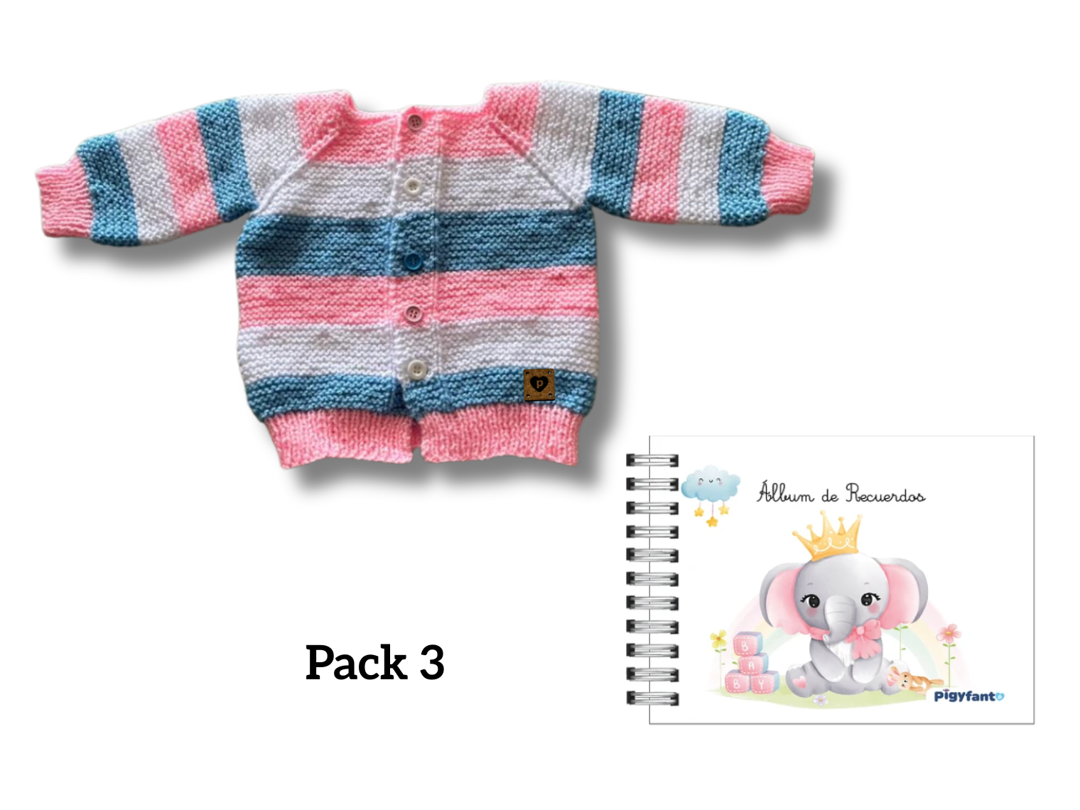 Pack Chaleco Tejido (3 meses) + Álbum de Recuerdos Para Bebe (0 a 10 años). PIEZAS ÚNICAS 3