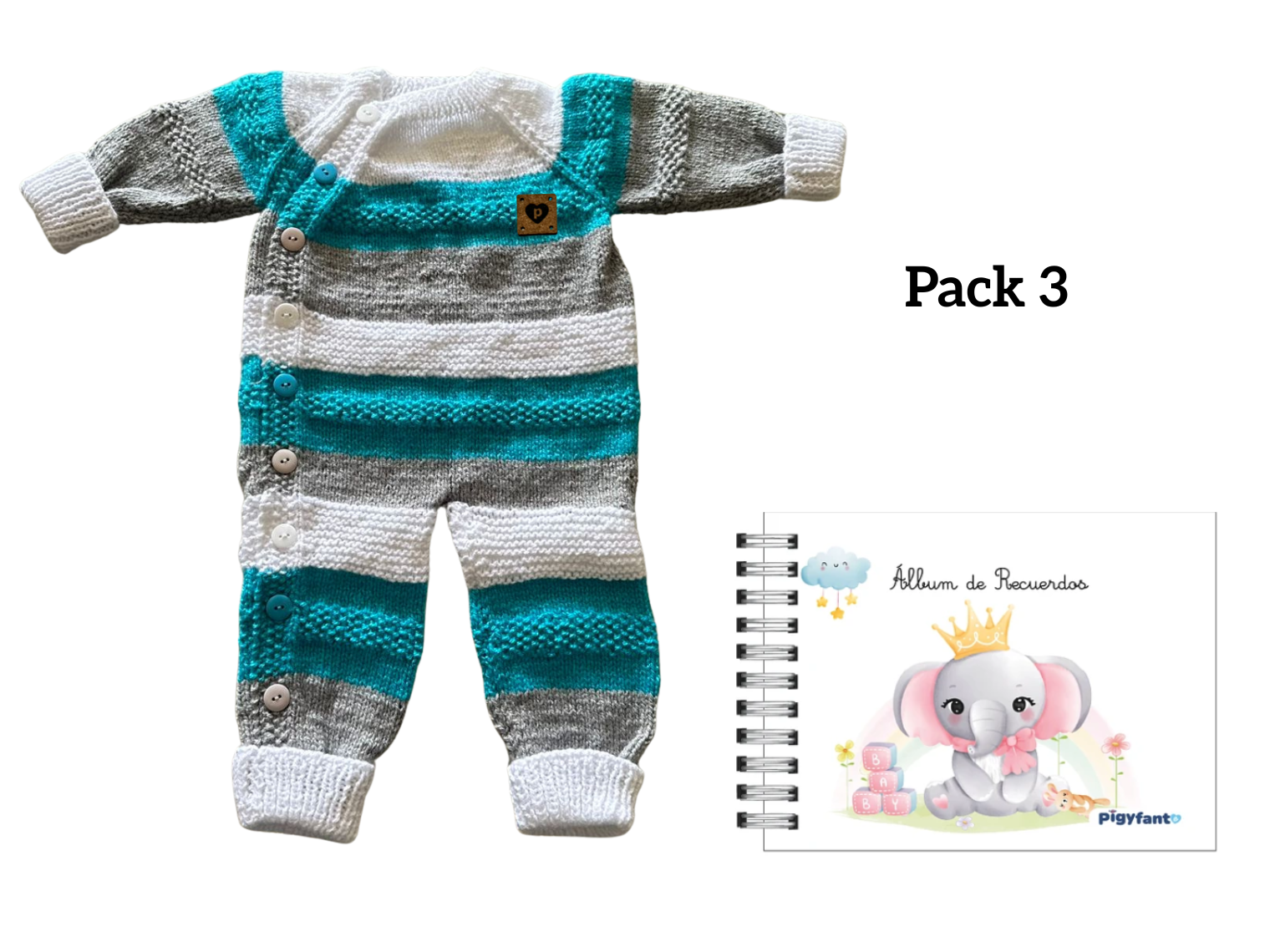 Pack Enterito Tejido (6 meses) + Álbum de Recuerdos Para Bebe (0 a 10 años). PIEZAS ÚNICAS 3