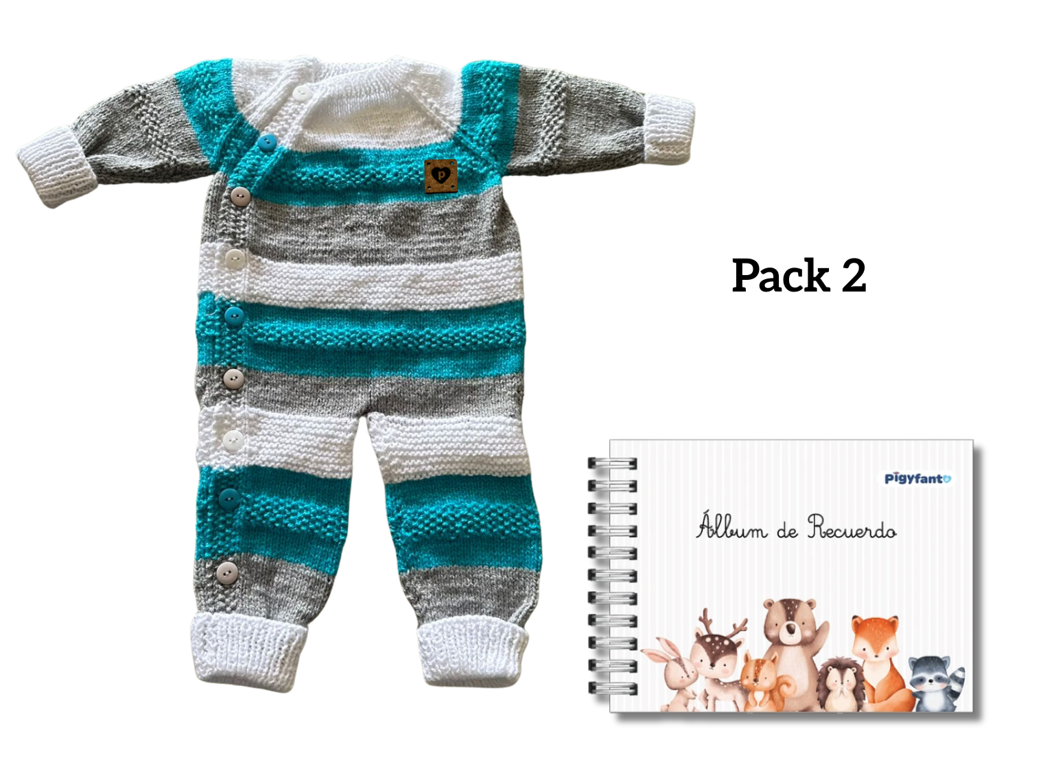 Pack Enterito Tejido (6 meses) + Álbum de Recuerdos Para Bebe (0 a 10 años). PIEZAS ÚNICAS 2