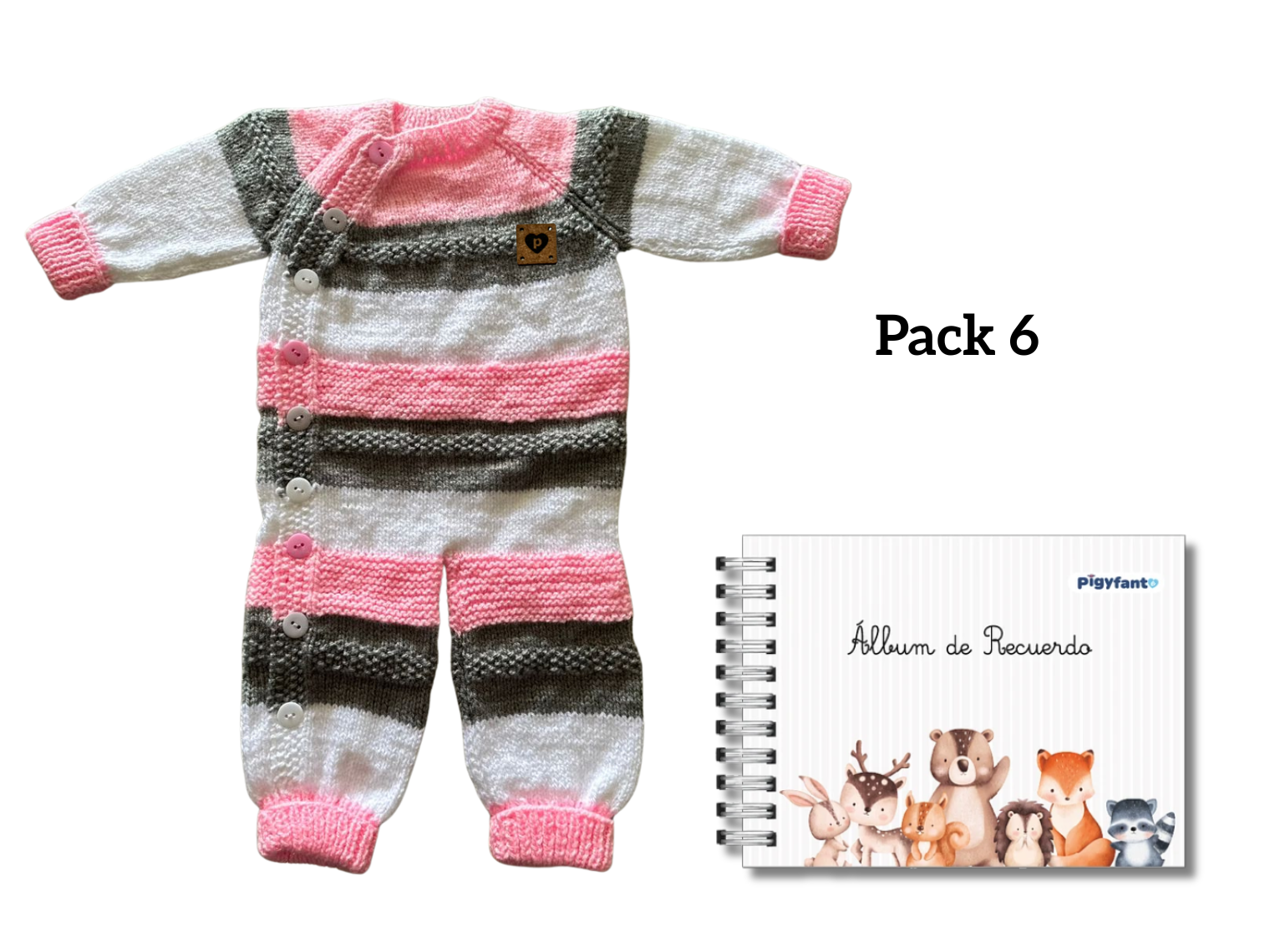 Pack Enterito Tejido (6 meses) + Álbum de Recuerdos Para Bebe (0 a 10 años). PIEZAS ÚNICAS 6