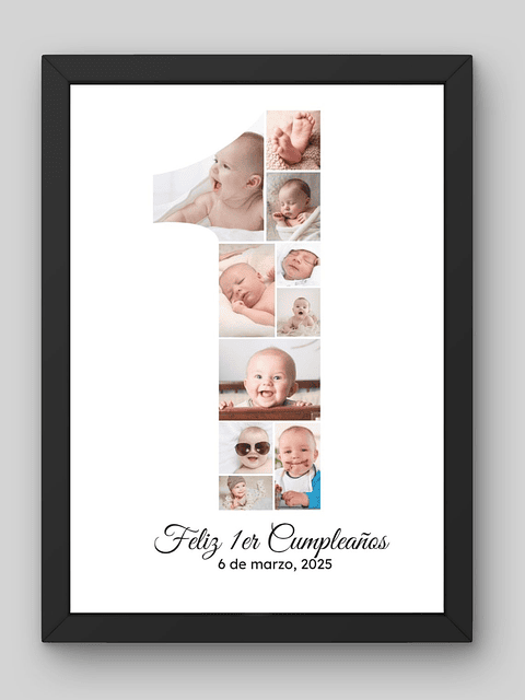 Cuadro Collage de Fotos Cumpleaños Personalizado con Número | Celebra tus Recuerdos
