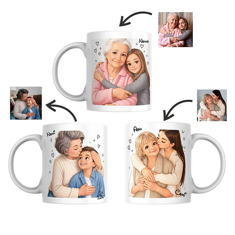 Taza Personalizada: ¡Tu Foto Favorita con la abuela en Estilo Cartoon!