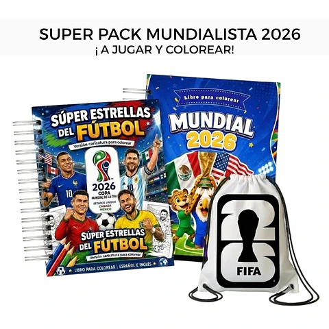 Super Pack Mundialista 2026 - Incluye 2 Libros para Colorear + Mochila Morral
