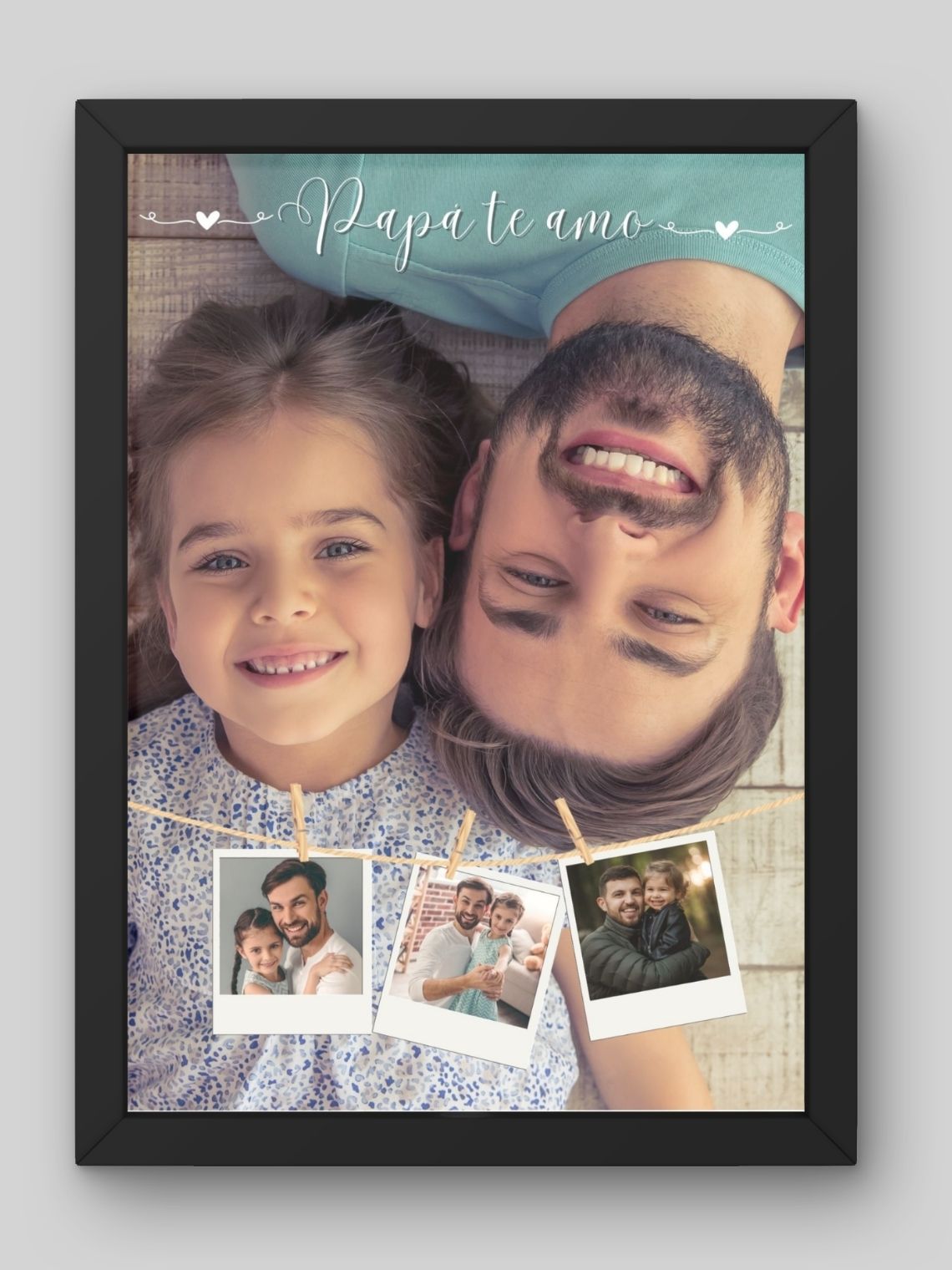 Cuadro Retrato Personalizado Papá Te Amo Estilo Tendedero de Fotos 1