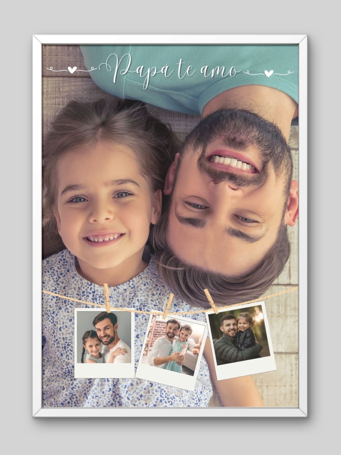 Cuadro Retrato Personalizado Papá Te Amo Estilo Tendedero de Fotos 2