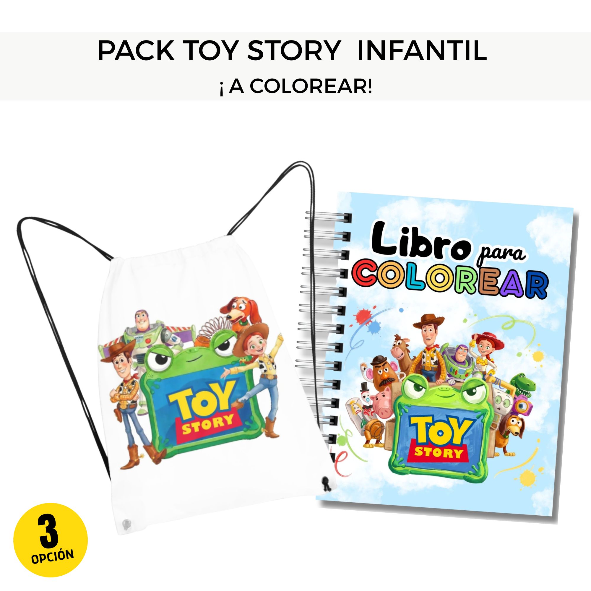 Pack Toy Story Infantil -Libro para Colorear + Mochila Morral 3