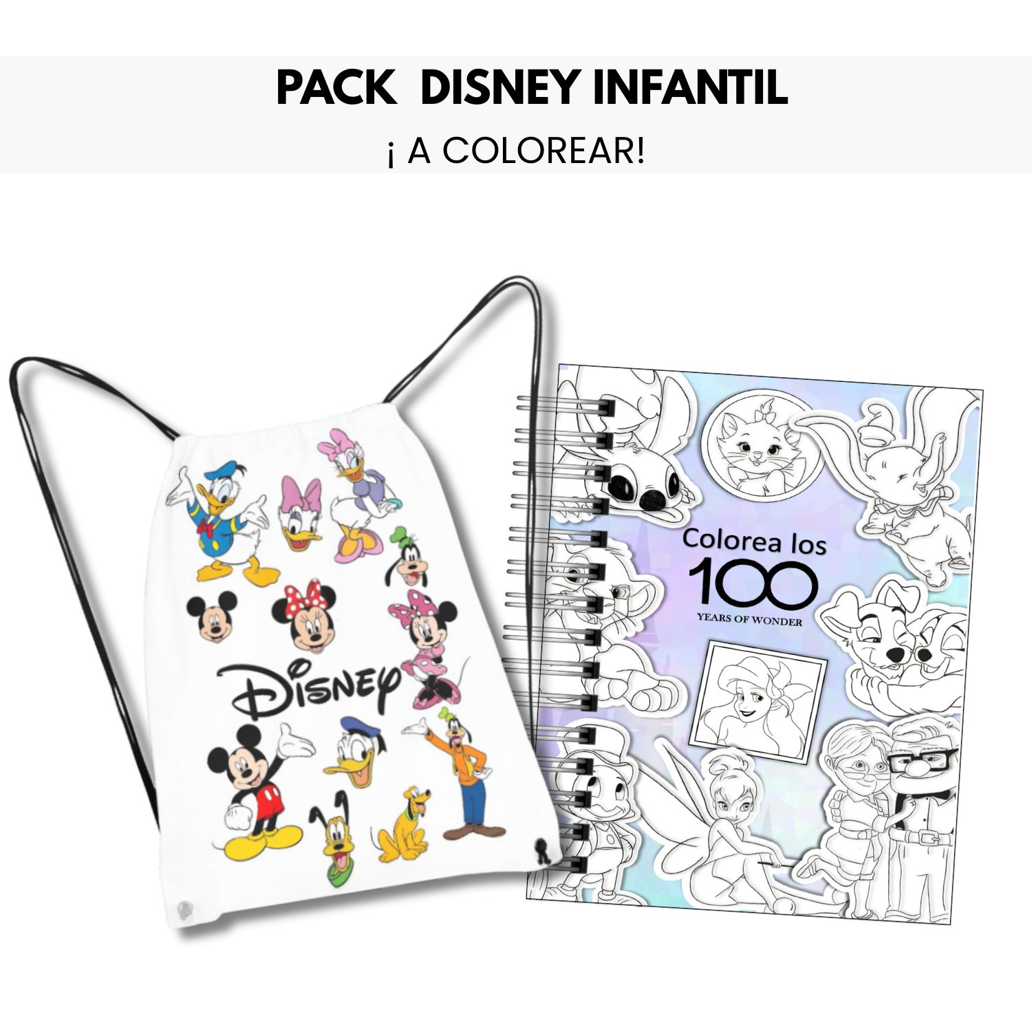 Pack Disney Infantil- Libro para Colorear + Mochila Morral 1