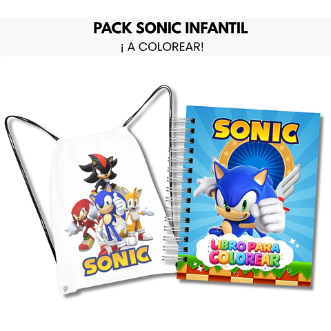 Pack Sonic Infantil- Libro para Colorear + Mochila Morral