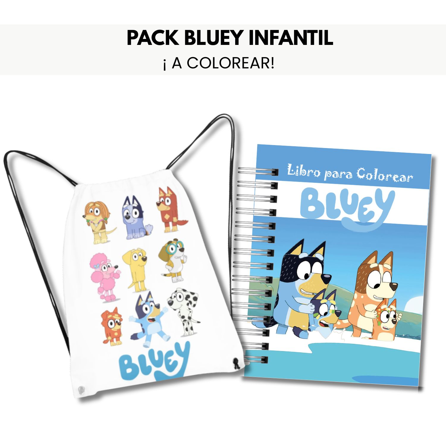 Pack Bluey Infantil- Libro para Colorear + Mochila Morral 1