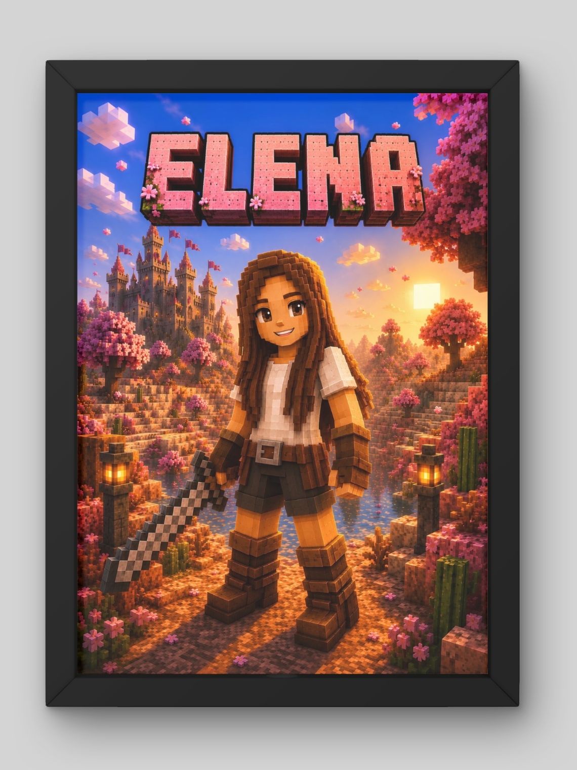 Cuadro Ilustración Personalizada  Mi Mundo Minecraft - Edición Niña 1