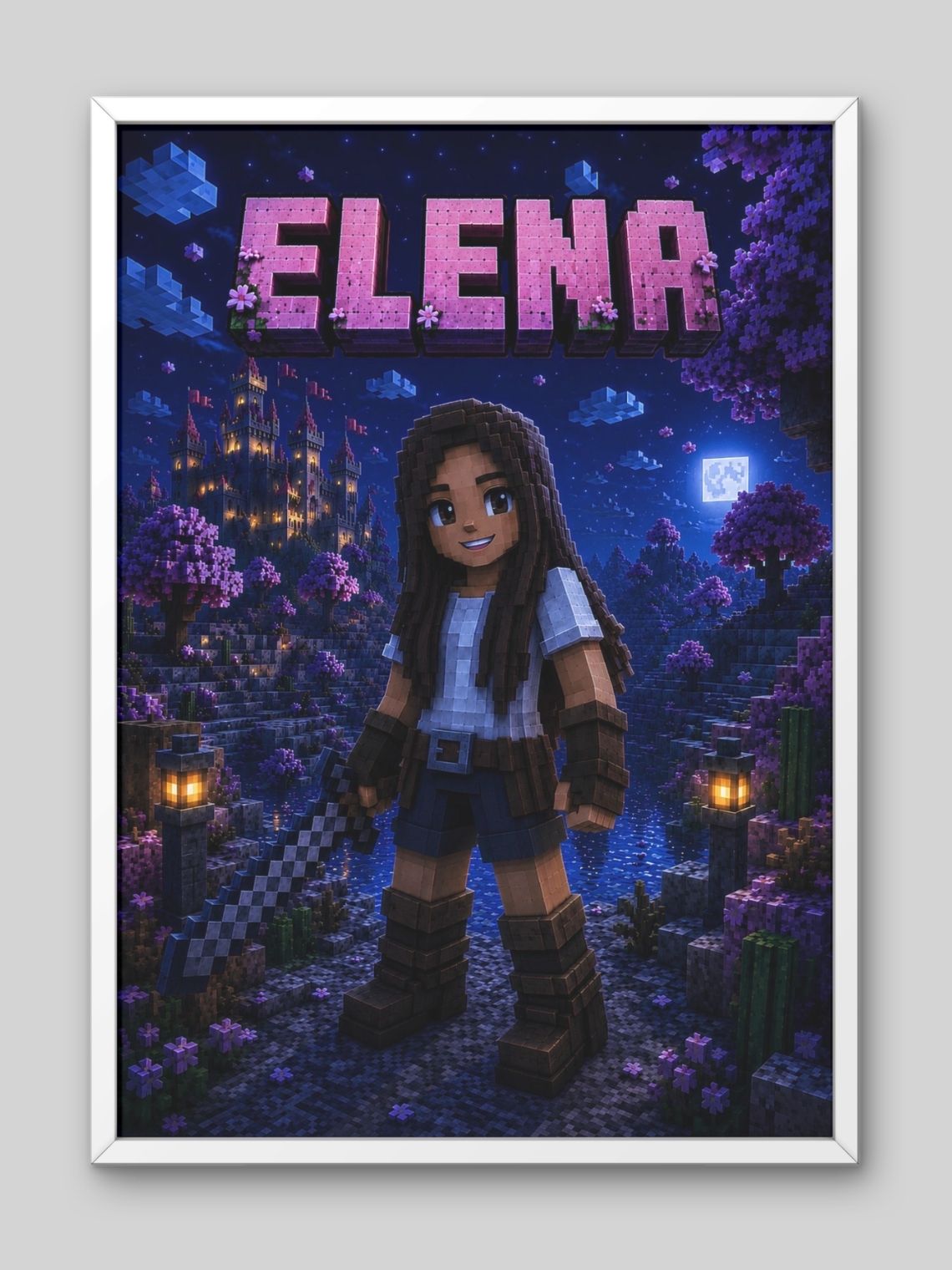 Cuadro Ilustración Personalizada  Mi Mundo Minecraft - Edición Niña 2