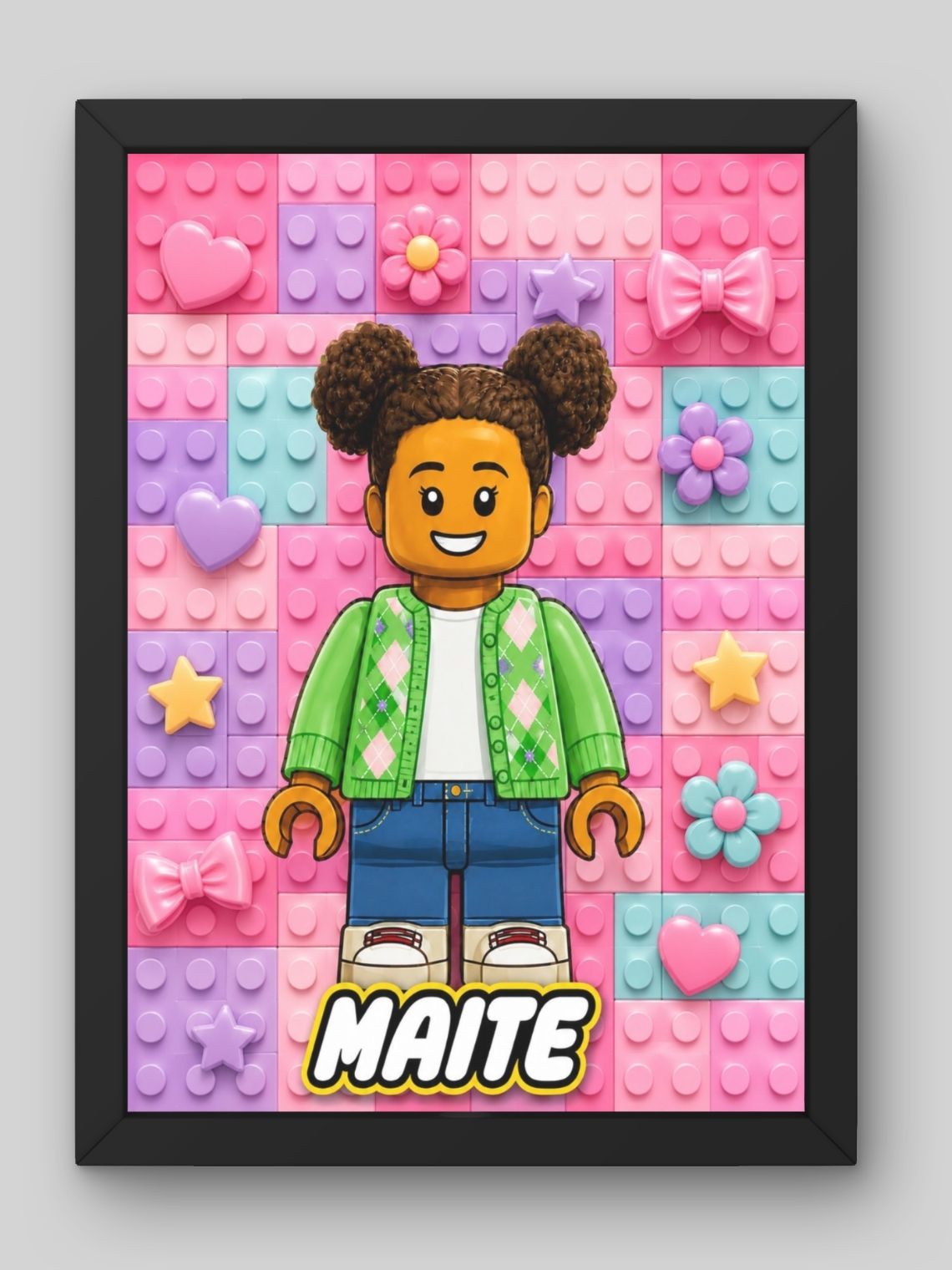 Cuadro Ilustración Personalizada Estilo Lego - Edición Niña 1