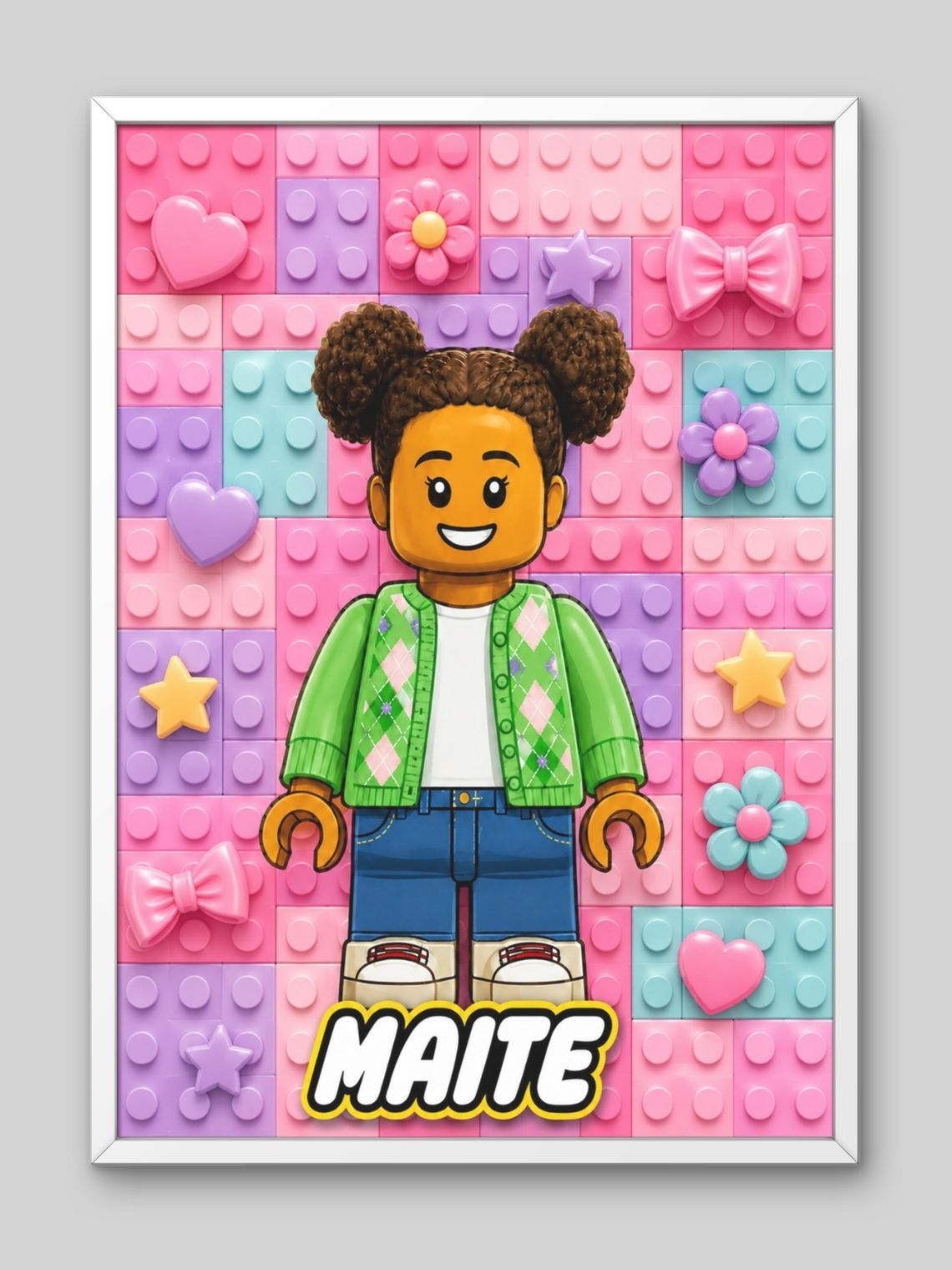 Cuadro Ilustración Personalizada Estilo Lego - Edición Niña 2