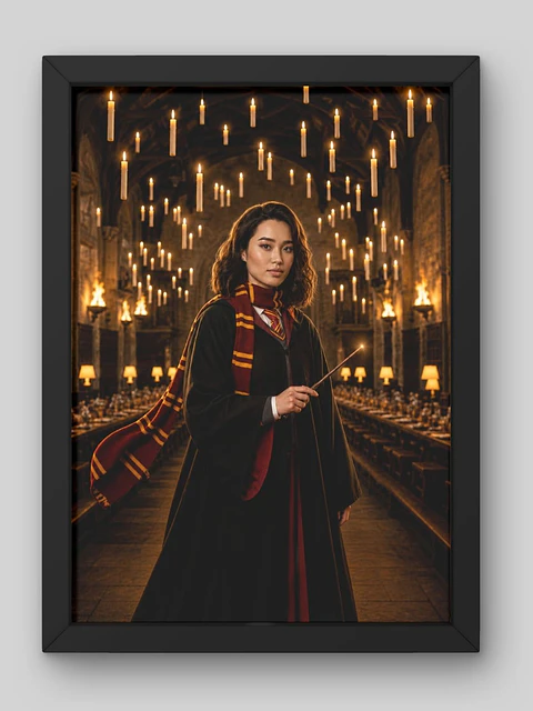 Cuadro Fotomontaje Personalizado Harry Potter: Elige cualquiera de las 4 Escuelas"