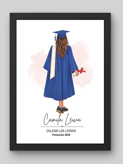 Cuadro Ilustrado Personalizado Graduación 4° Medio Mujer - Recuerdo de Licenciatura