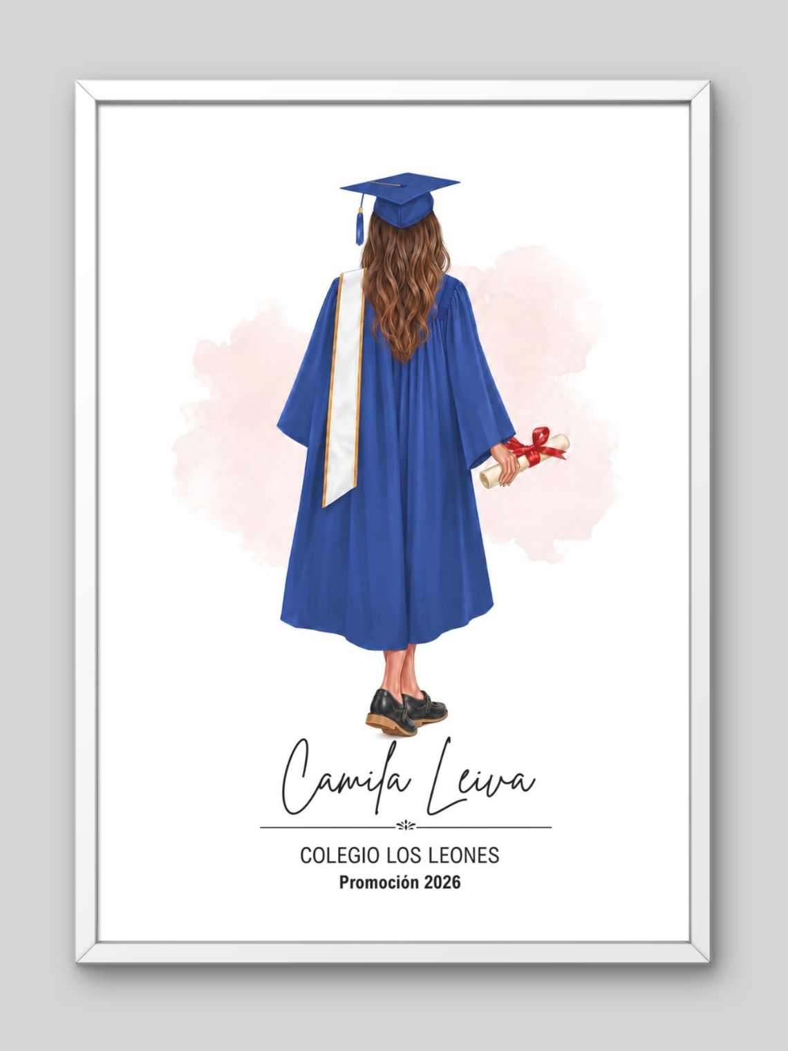 Cuadro Ilustrado Personalizado Graduación 4° Medio Mujer - Recuerdo de Licenciatura 2