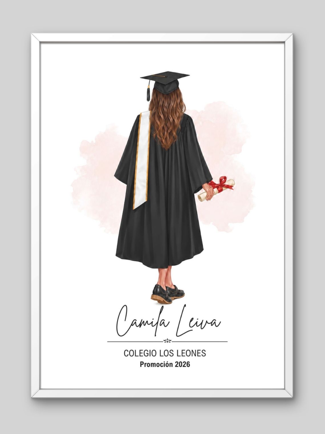 Cuadro Ilustrado Personalizado Graduación 4° Medio Mujer - Recuerdo de Licenciatura 4