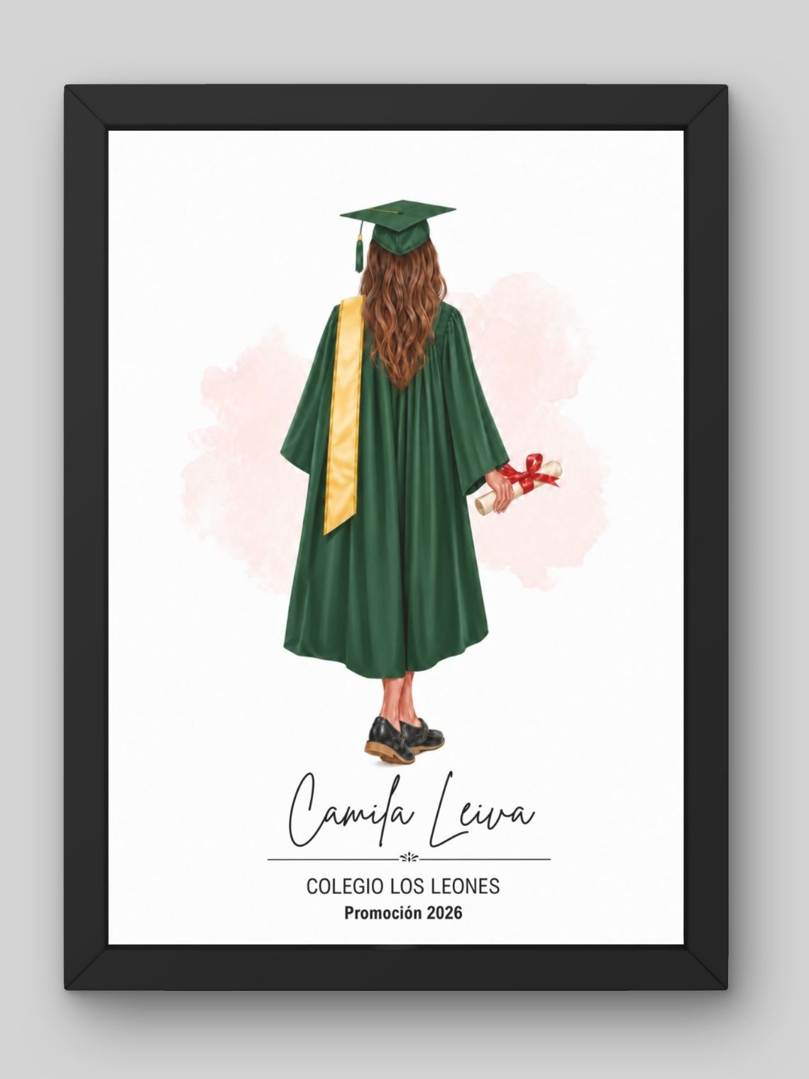 Cuadro Ilustrado Personalizado Graduación 4° Medio Mujer - Recuerdo de Licenciatura 5