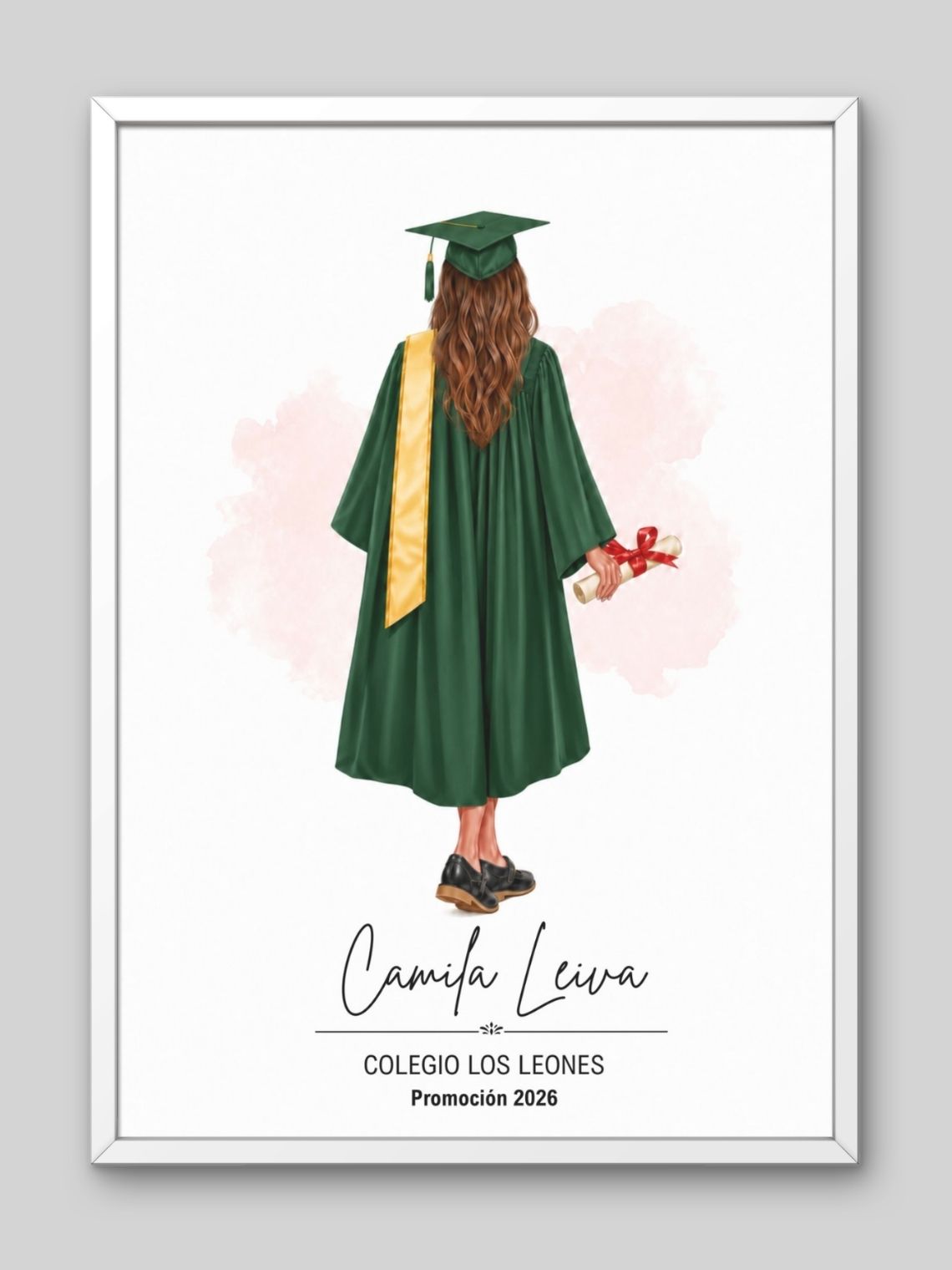 Cuadro Ilustrado Personalizado Graduación 4° Medio Mujer - Recuerdo de Licenciatura 6