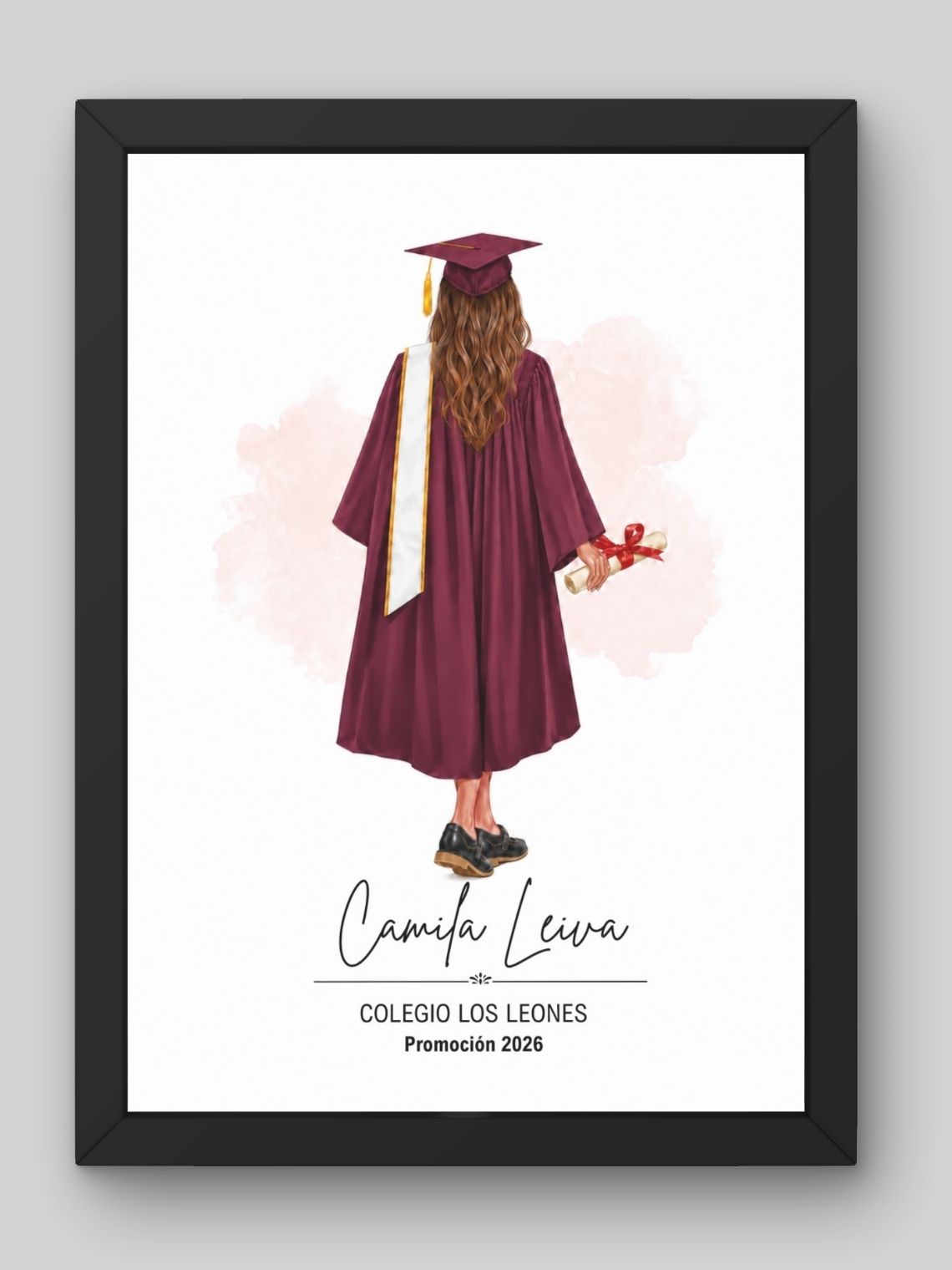 Cuadro Ilustrado Personalizado Graduación 4° Medio Mujer - Recuerdo de Licenciatura 7