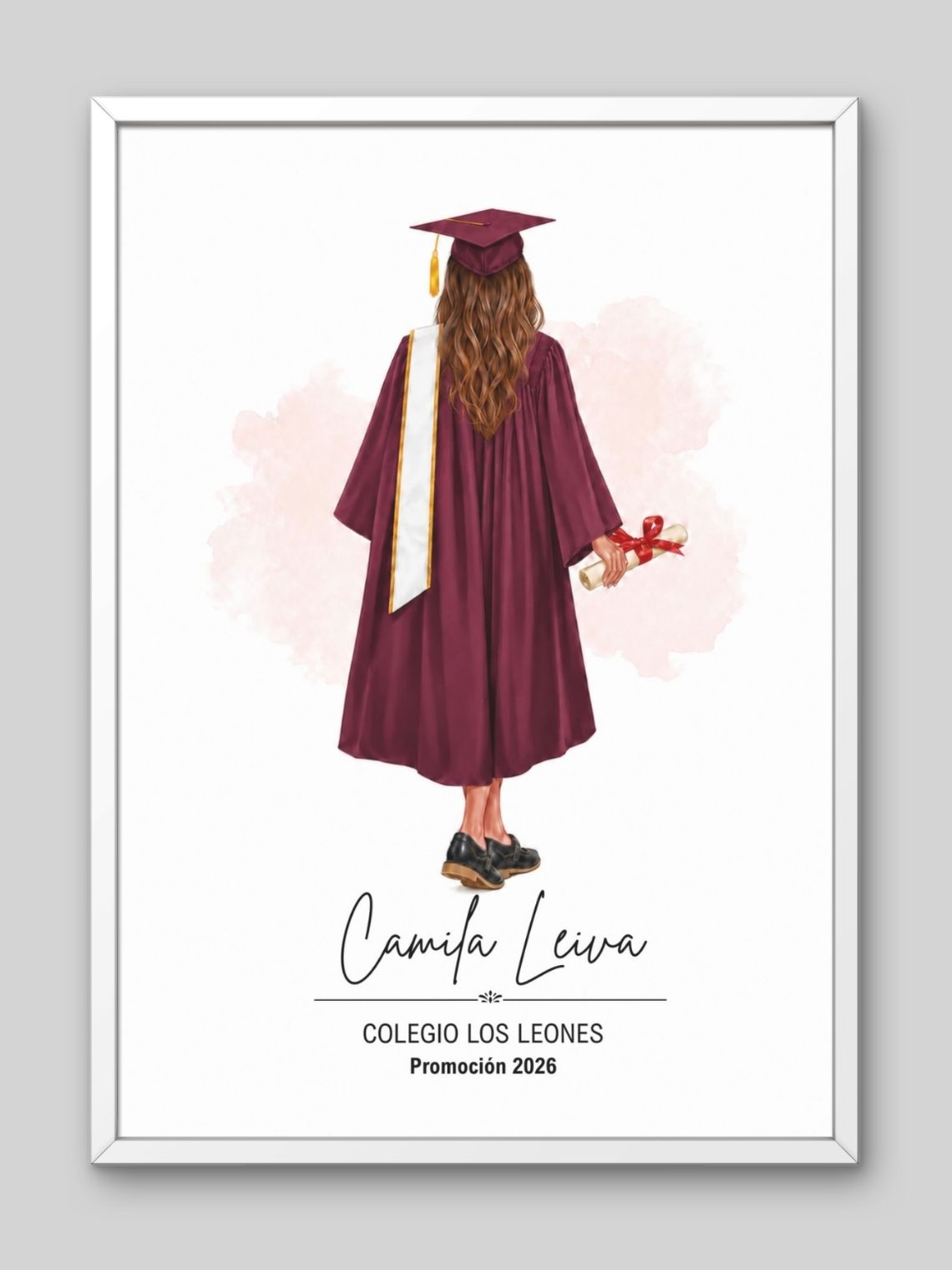 Cuadro Ilustrado Personalizado Graduación 4° Medio Mujer - Recuerdo de Licenciatura 8