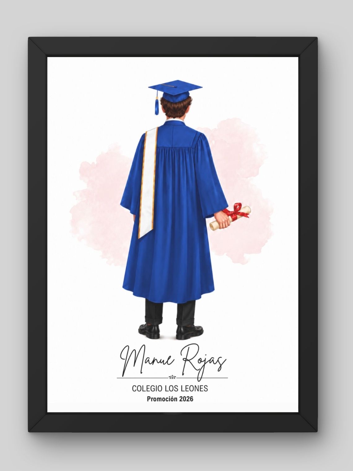 Cuadro Ilustrado Personalizado Graduación 4° Medio Hombre - Recuerdo de Licenciatura 1