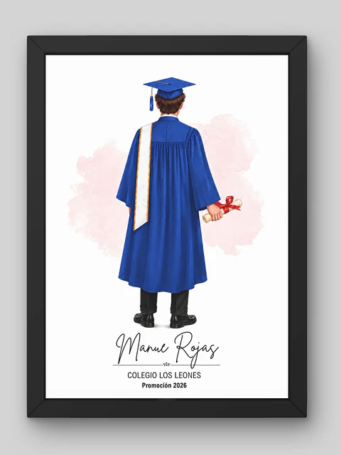 Cuadro Ilustrado Personalizado Graduación 4° Medio Hombre - Recuerdo de Licenciatura