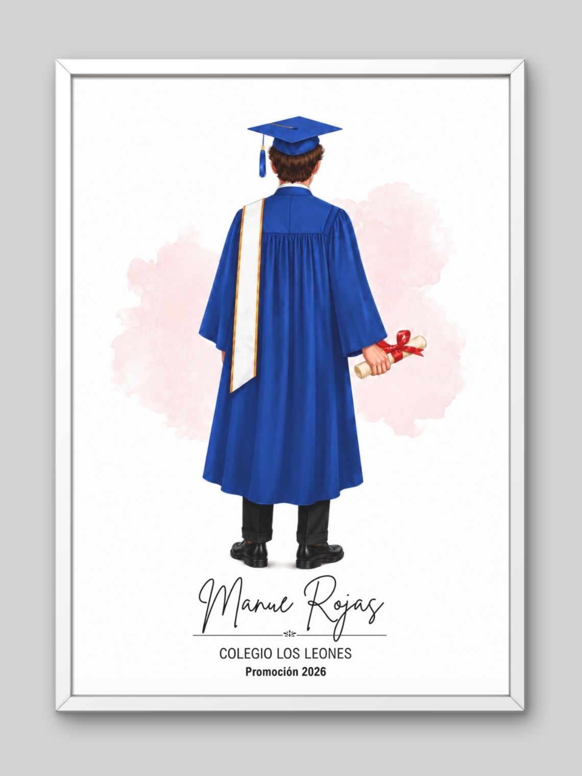 Cuadro Ilustrado Personalizado Graduación 4° Medio Hombre - Recuerdo de Licenciatura 2