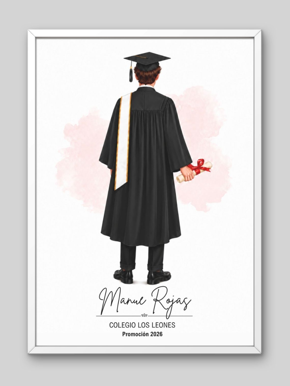 Cuadro Ilustrado Personalizado Graduación 4° Medio Hombre - Recuerdo de Licenciatura 4