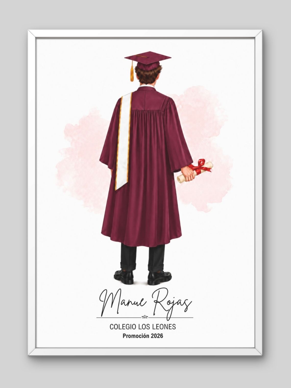 Cuadro Ilustrado Personalizado Graduación 4° Medio Hombre - Recuerdo de Licenciatura 8