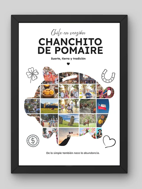 Cuadro Personalizado – Chile en Versión Chanchito de Pomaire: Suerte, Tierra y Tradición