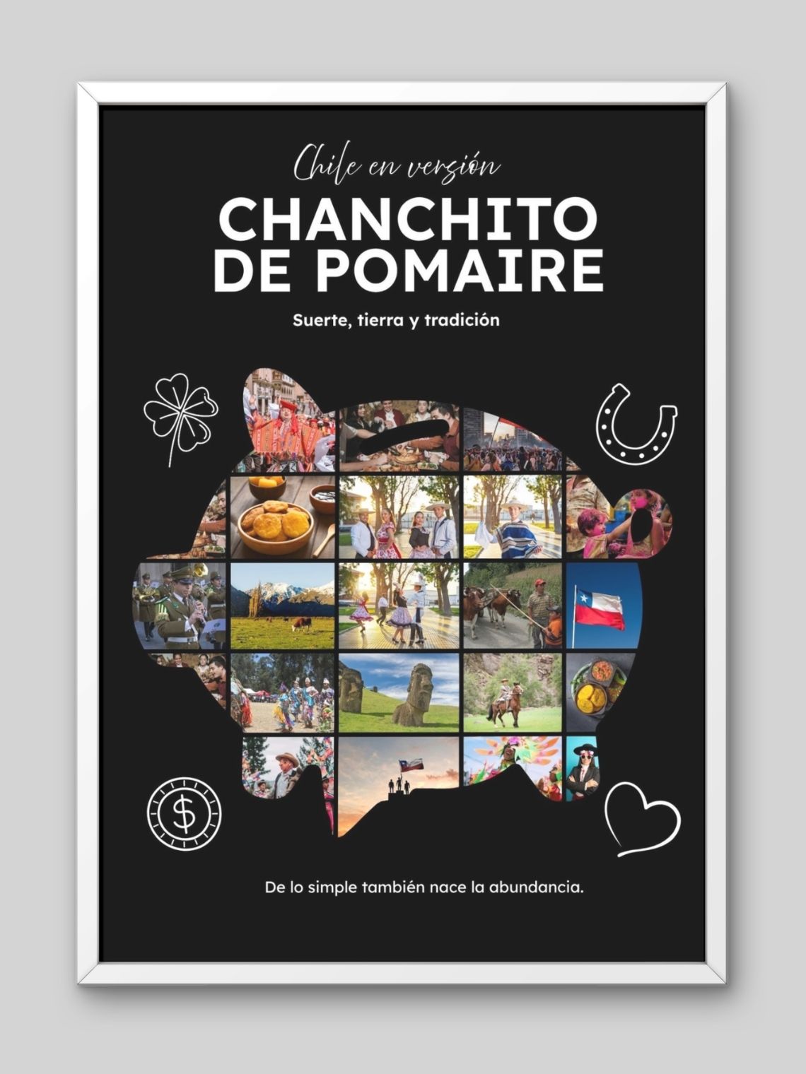 Cuadro Personalizado – Chile en Versión Chanchito de Pomaire: Suerte, Tierra y Tradición 2