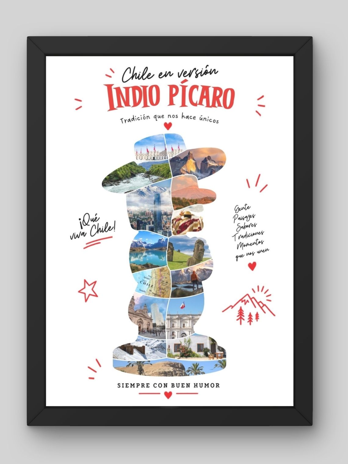 Cuadro Personalizado – Chile en Versión Indio Pícaro Siempre con Buen Humor 1