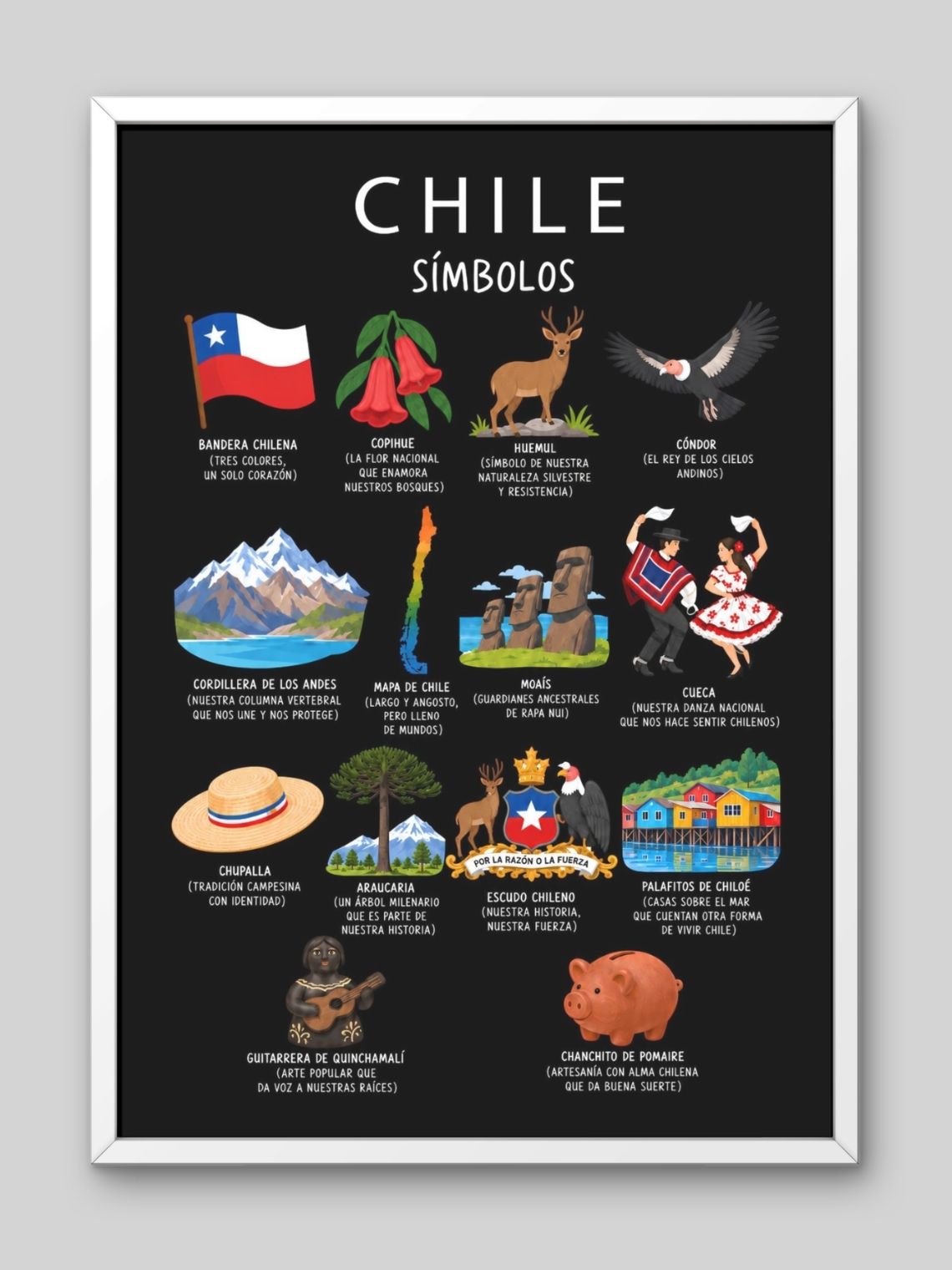 Cuadro Decorativo – Chile Símbolos: Ilustración Patria e Identidad 2