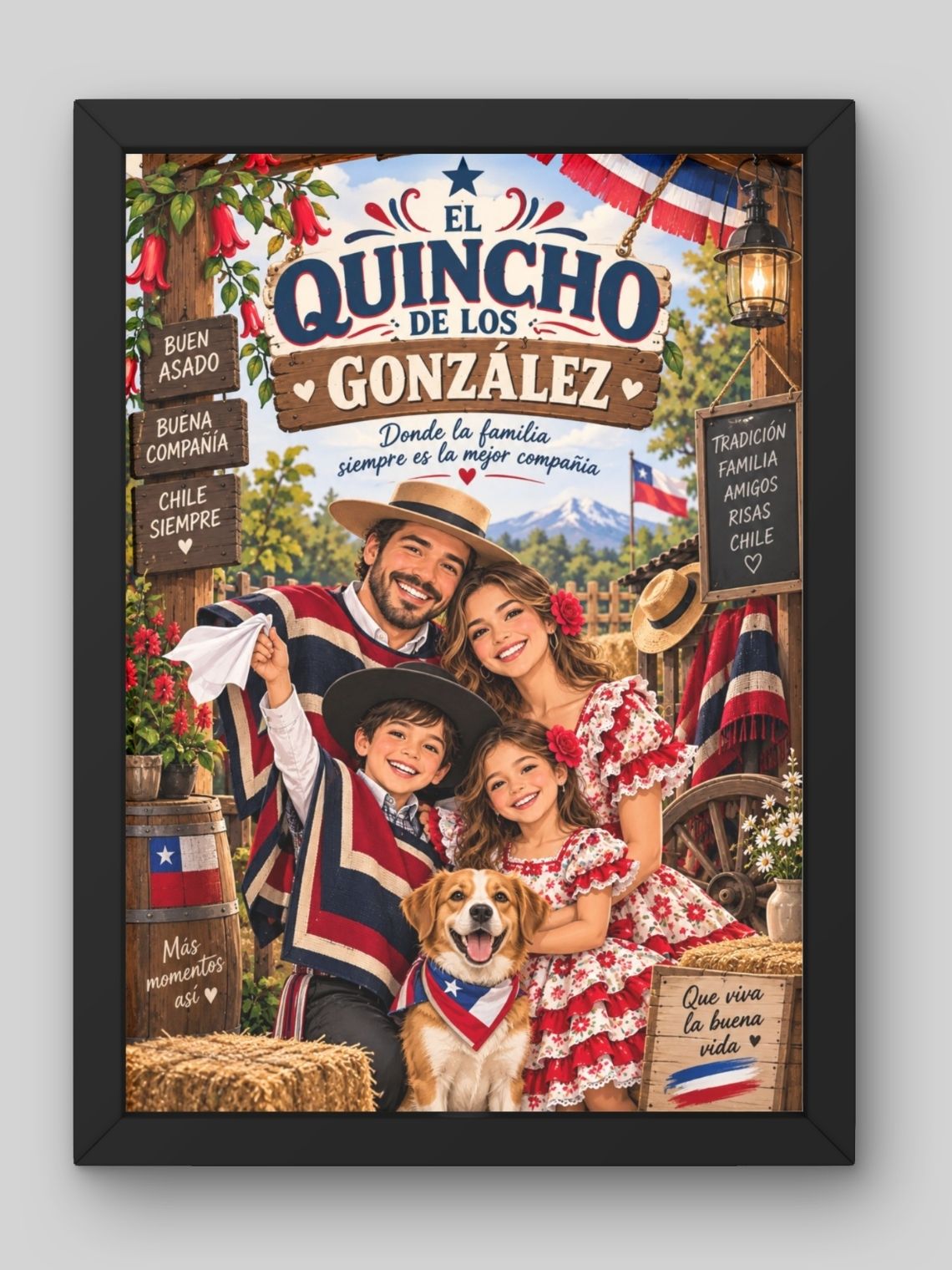Cuadro Personalizado – El Quincho Familiar Caricatura, Apellido y Frase Personalizada 1