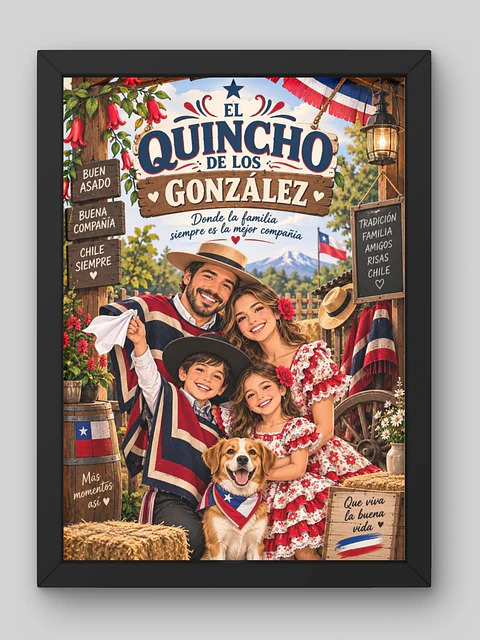 Cuadro Personalizado – El Quincho Familiar Caricatura, Apellido y Frase Personalizada