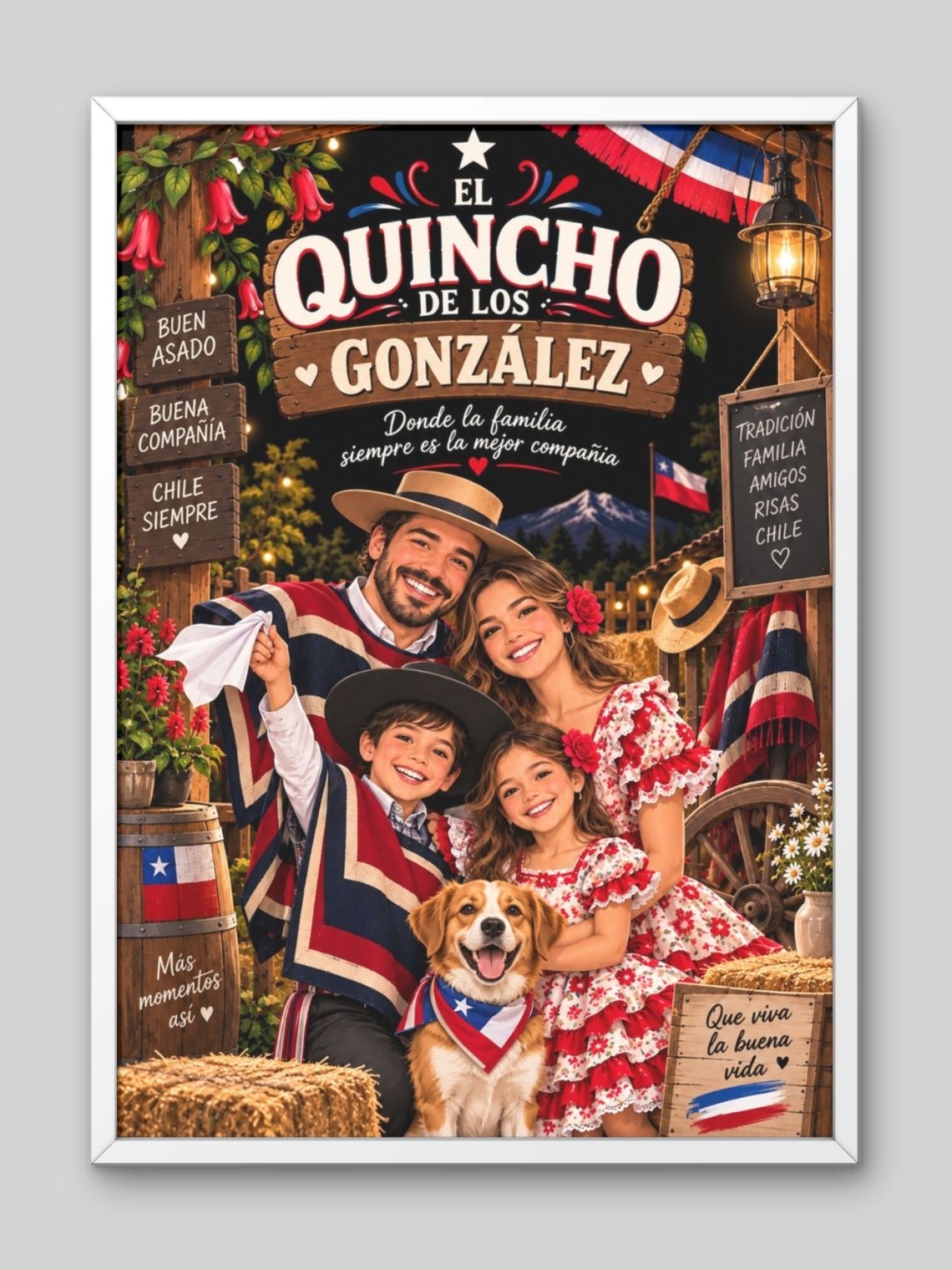 Cuadro Personalizado – El Quincho Familiar Caricatura, Apellido y Frase Personalizada 2