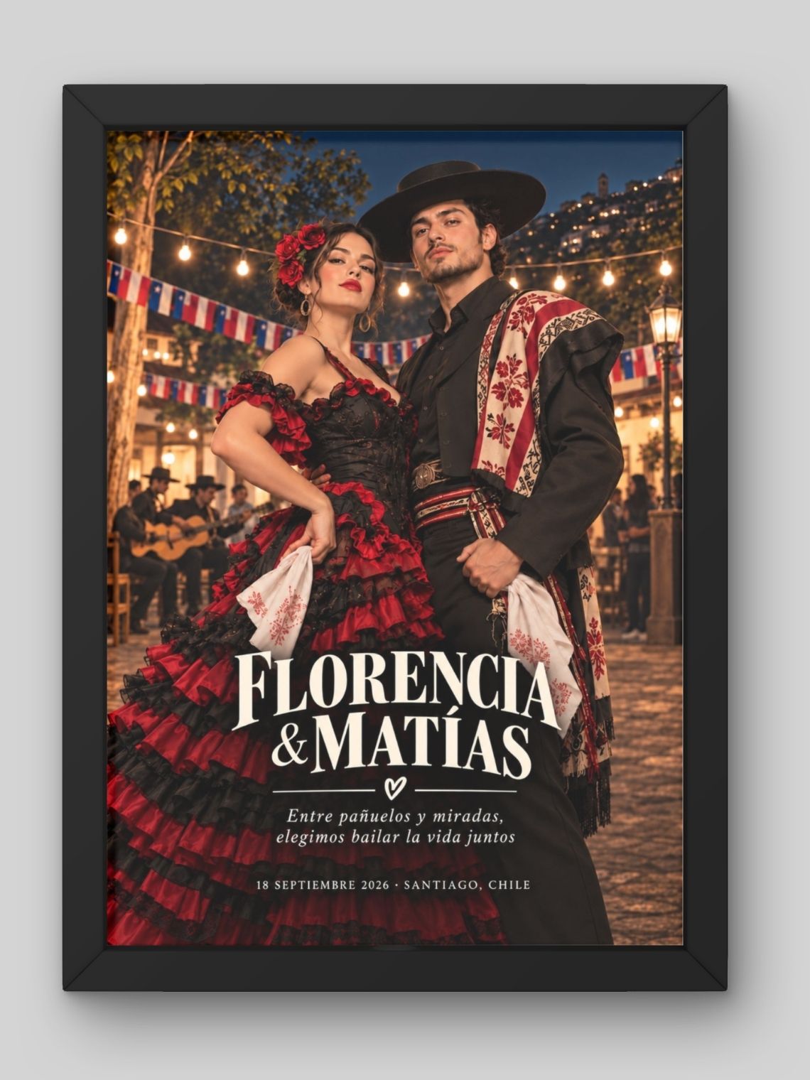 Cuadro Personalizado – Noche de Cueca Personificación de Pareja en Fiesta Criolla 1