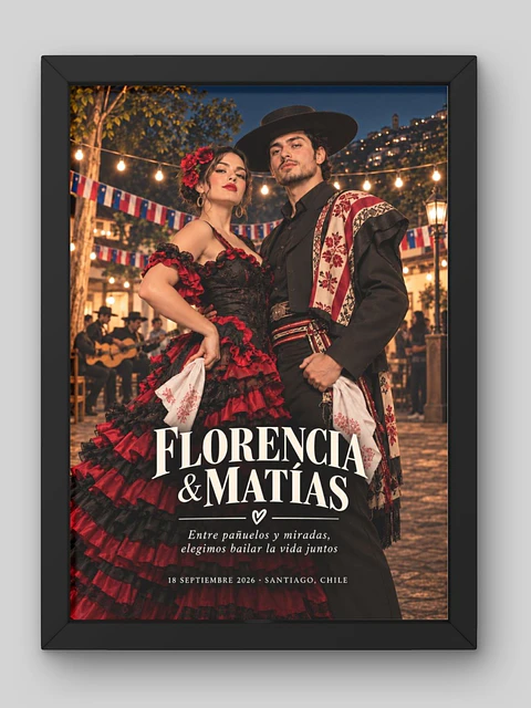 Cuadro Personalizado – Noche de Cueca Personificación de Pareja en Fiesta Criolla