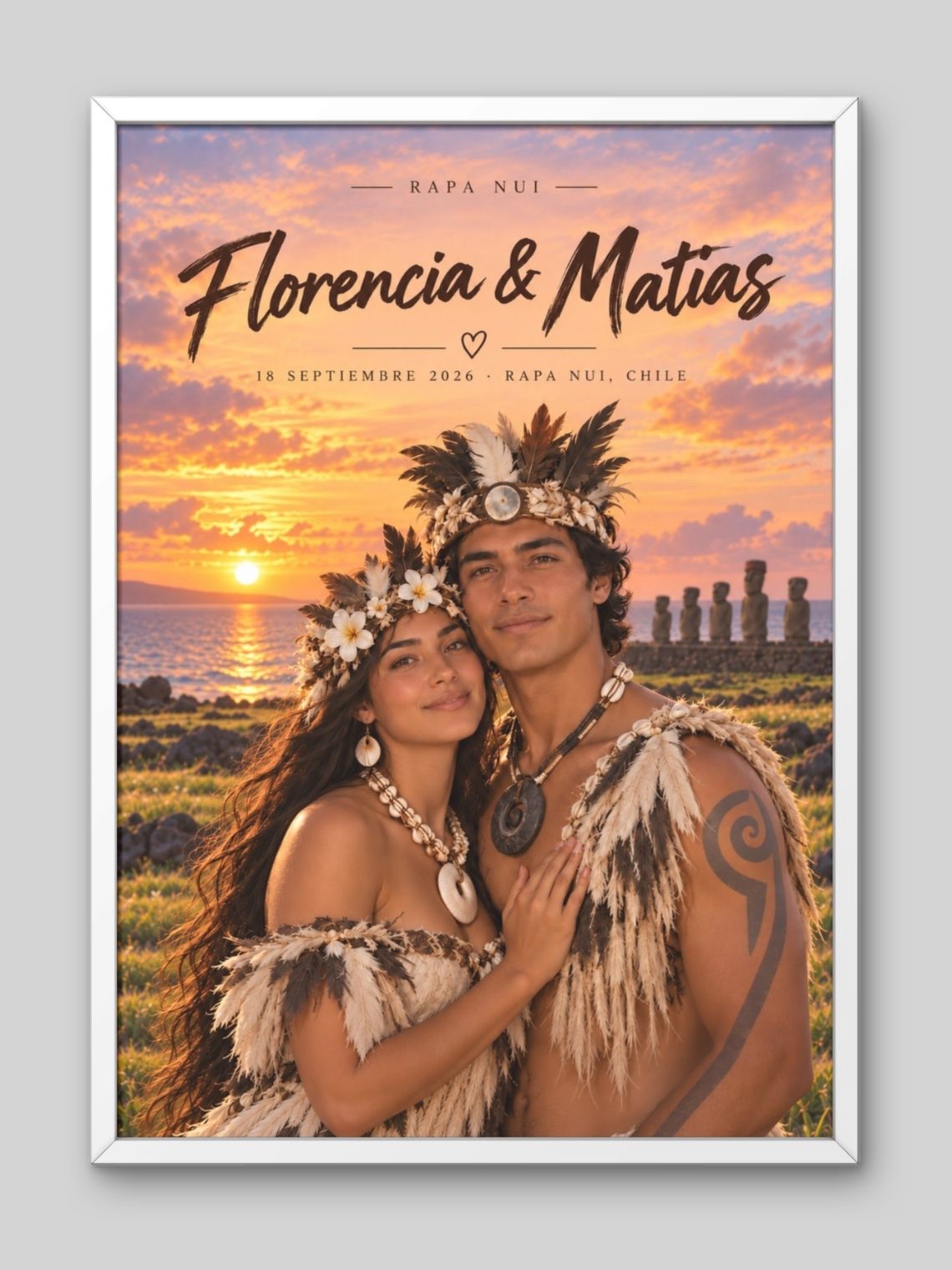 Cuadro Personalizado – Rapa Nui Personificación de Pareja en Atardecer Ancestral 2