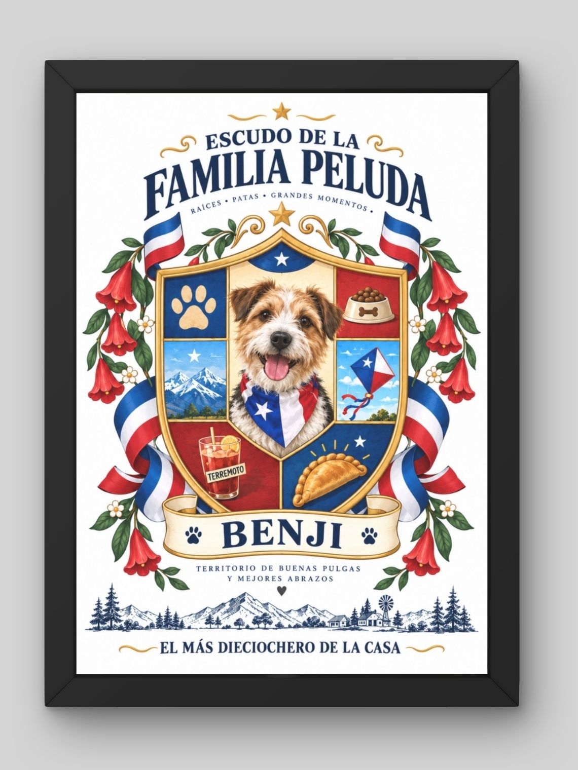 Cuadro Personalizado – Escudo de la Familia Peluda Heráldica de Mascota en Fiestas Patrias 1