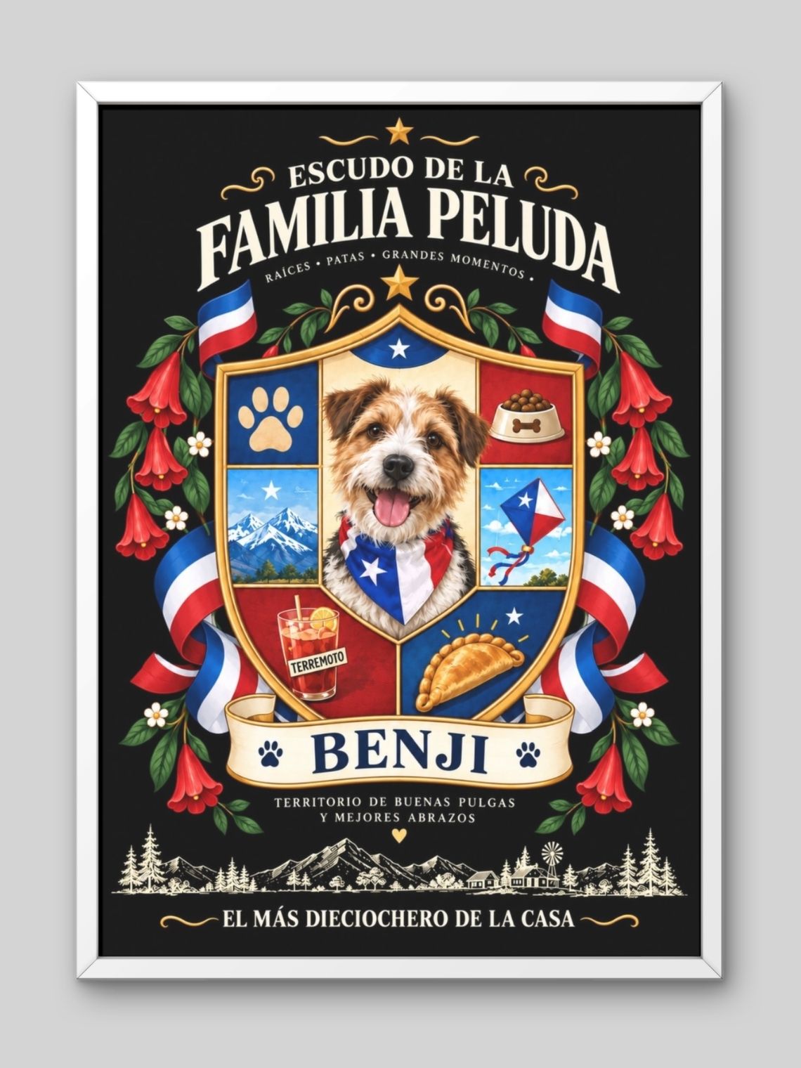 Cuadro Personalizado – Escudo de la Familia Peluda Heráldica de Mascota en Fiestas Patrias 2