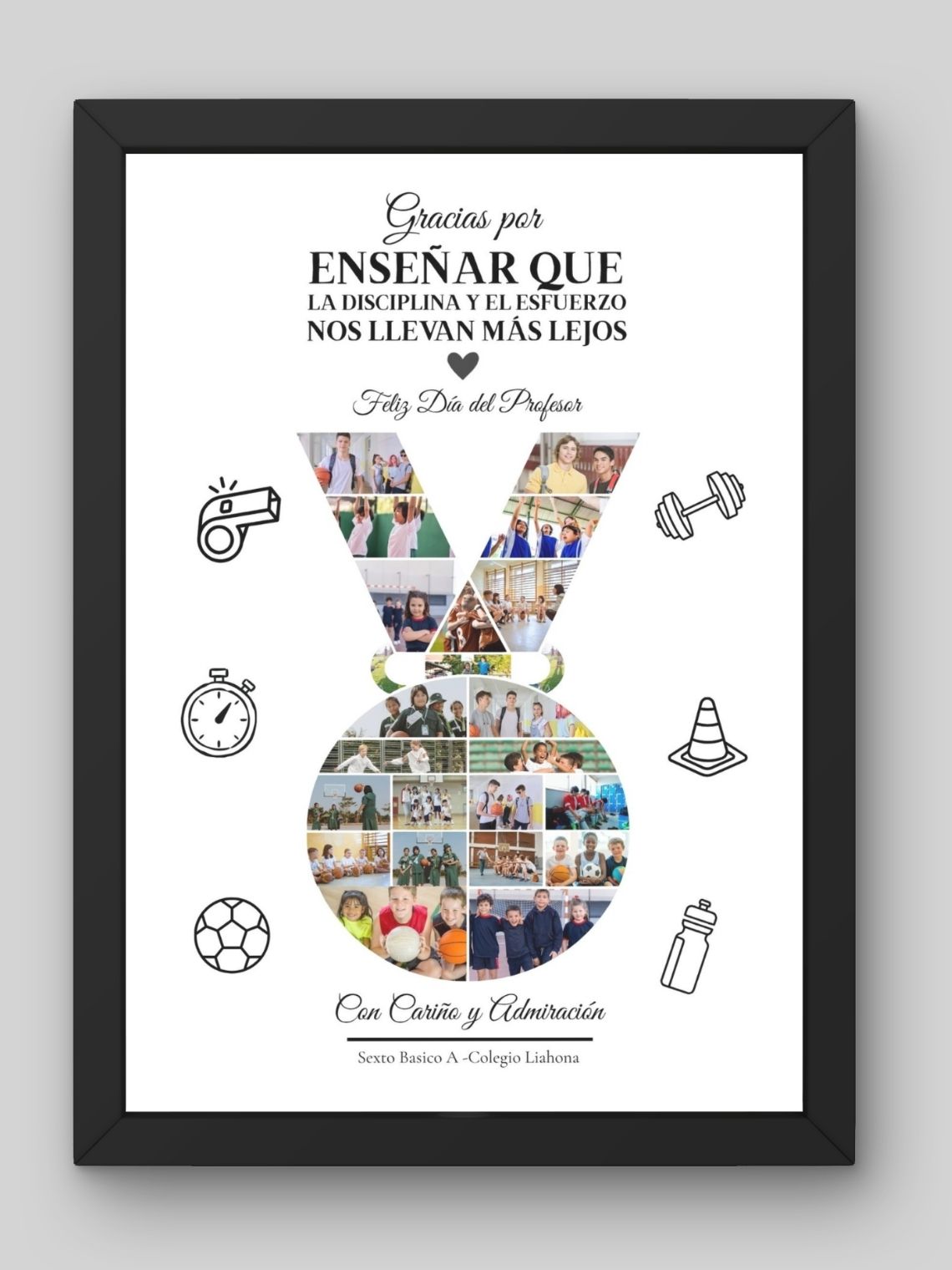 Cuadro Personalizado profesores–Medalla de Recuerdos: La Disciplina y el Esfuerzo Nos Llevan Más Lejos 1