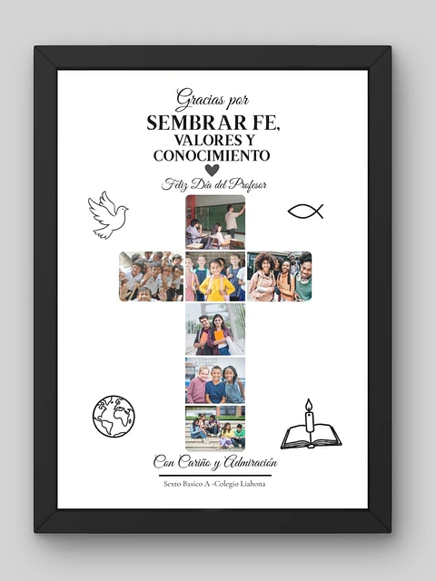 Cuadro Personalizado profesores–Cruz de Recuerdos: Sembrar Fe, Valores y Conocimiento